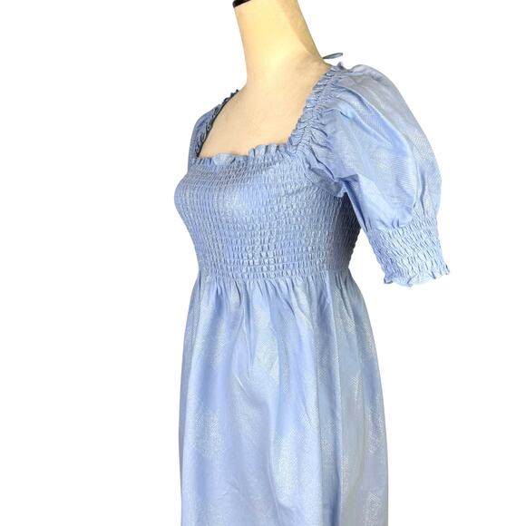 Hill House NWT Athena Nap Dress Light Blue Glitter Check Smocked Mini Babydoll - Picture 7 of 13